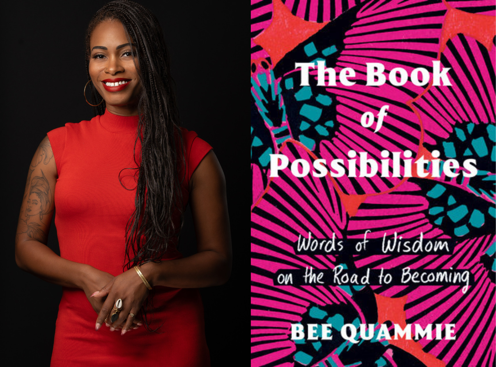 Bee Quammie headshot and book cover