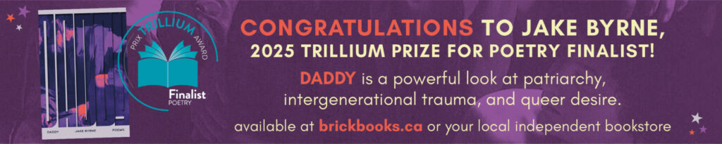 Ad celebrating Canadian author Jake Byrne